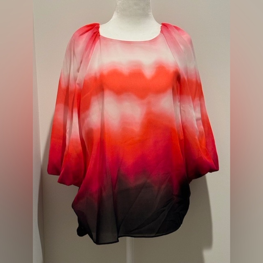 Calvin Klein White and Pink 3/4 Sleeve Blouse